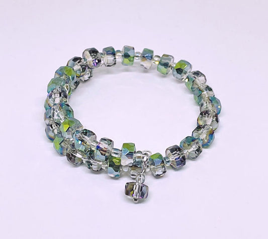 Iridescent Rondelle Electroplated Memory Wire Wrap Bracelet