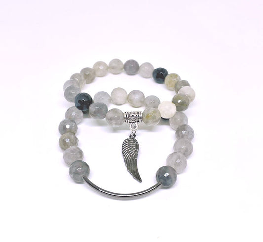 Faceted Gray Agate Stretch Bracelet Set