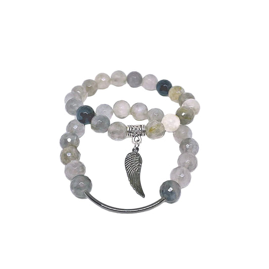 Faceted Gray Agate Stretch Bracelet Set