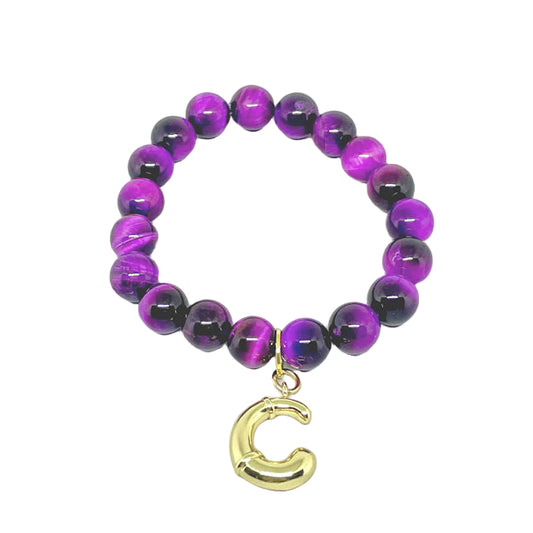 Purple Amethyst Stretch Bracelet with "C" Initial Charm