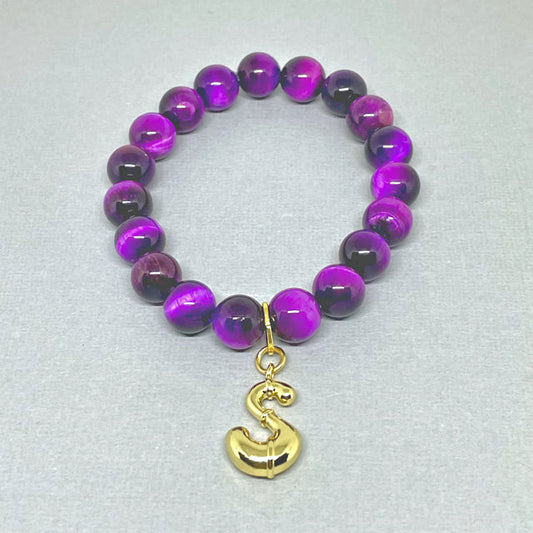 Purple Amethyst Stretch Bracelet with "S" Charm