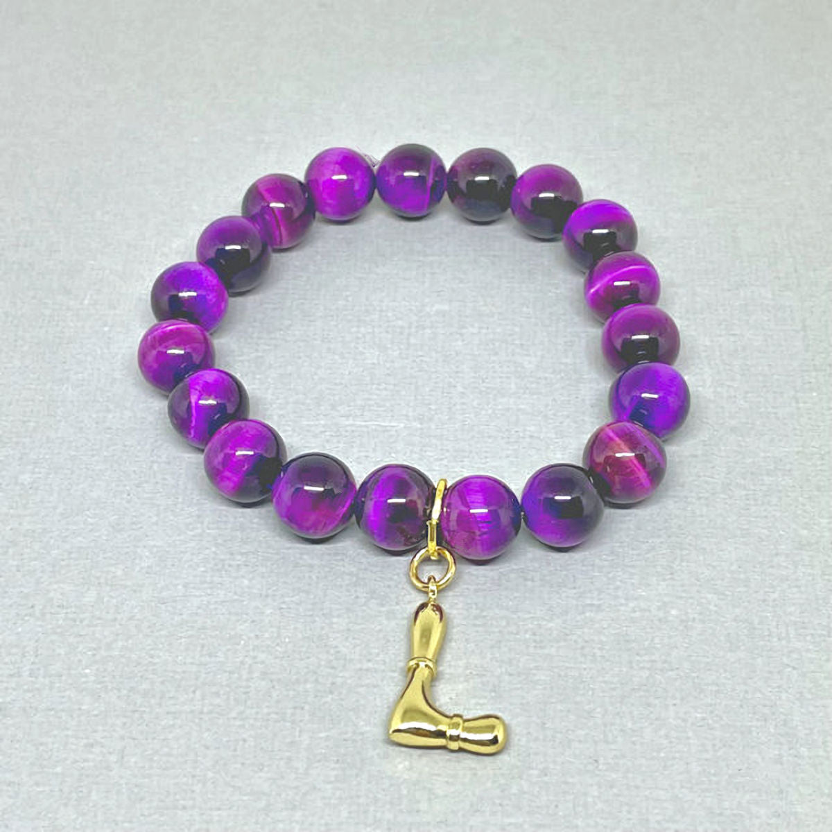 Purple Amethyst Stretch Bracelet with "L" Charm