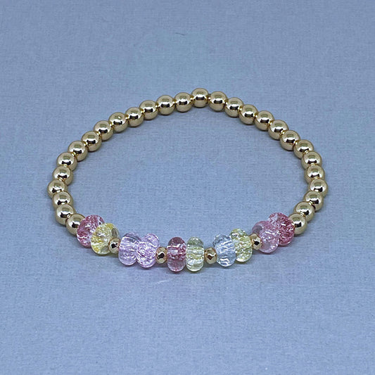 Round Hematite Stretch Bracelet accented with Rondelle Cracked Crystal Beads