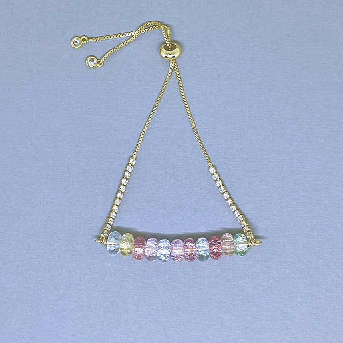 Adjustable Bracelet with Rondelle Cracked Crystal Beads