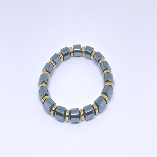 Drum Shape Dark Gray Hematite Stretch Bracelet