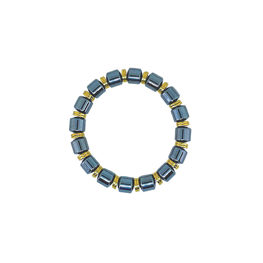 Drum Shape Dark Gray Hematite Stretch Bracelet