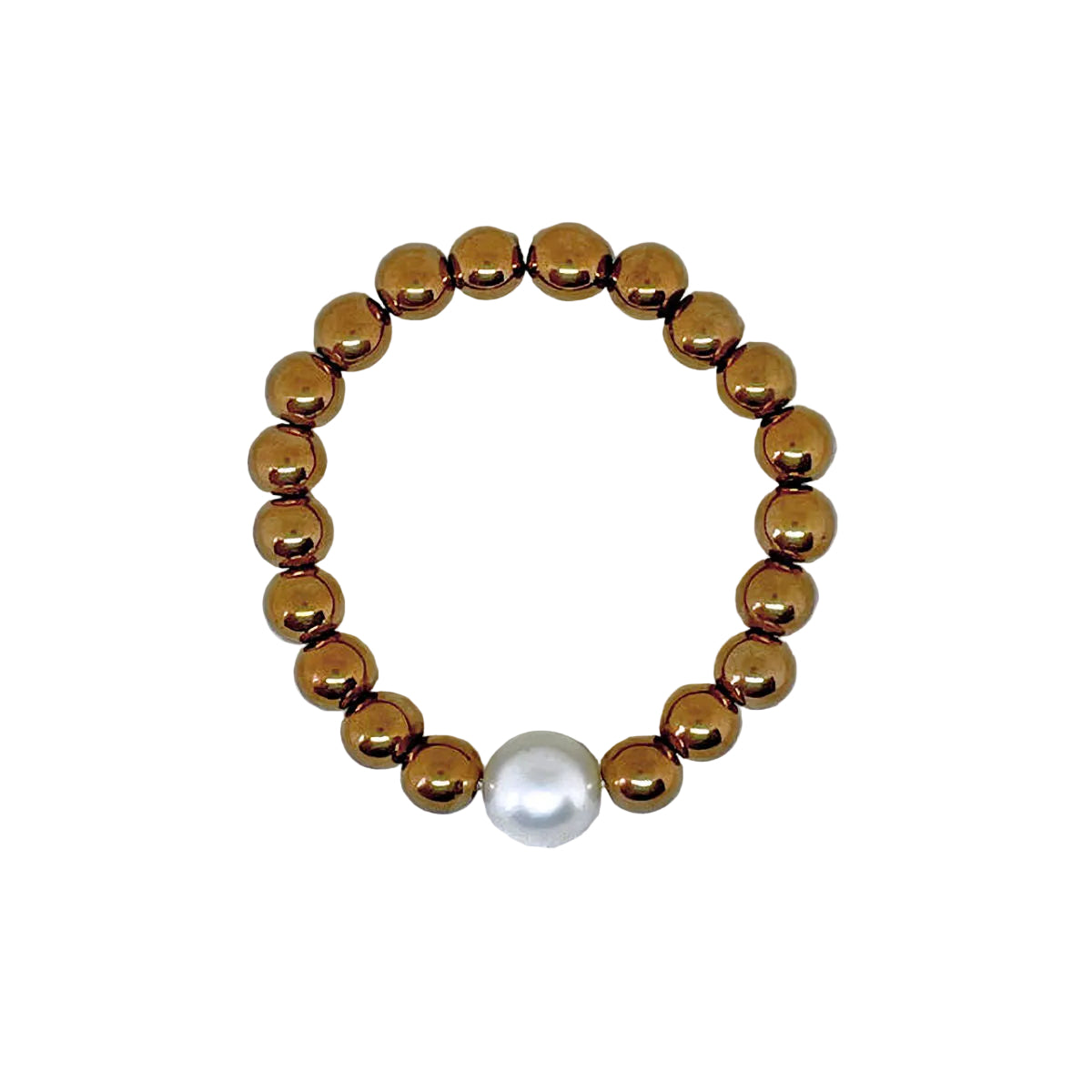 Bronze Hematite Stretch Bracelet accented with Faux Pearl