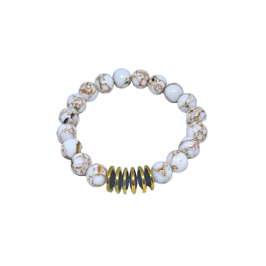 Reconstructed Turquoise and Shell Stretch Bracelet