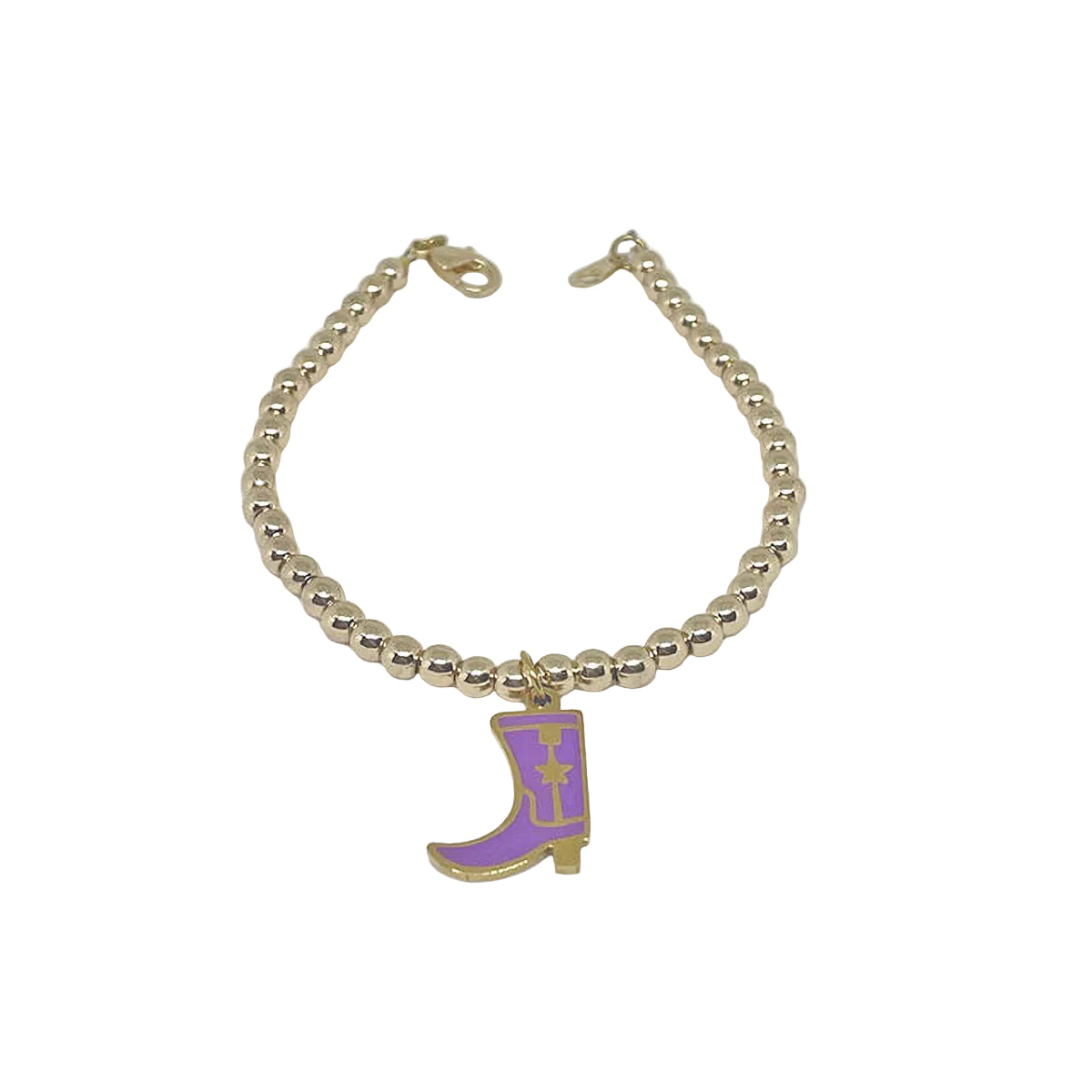 Gold Hematite beaded bracelet with 3/4" Purple Stainless Steel boot charm