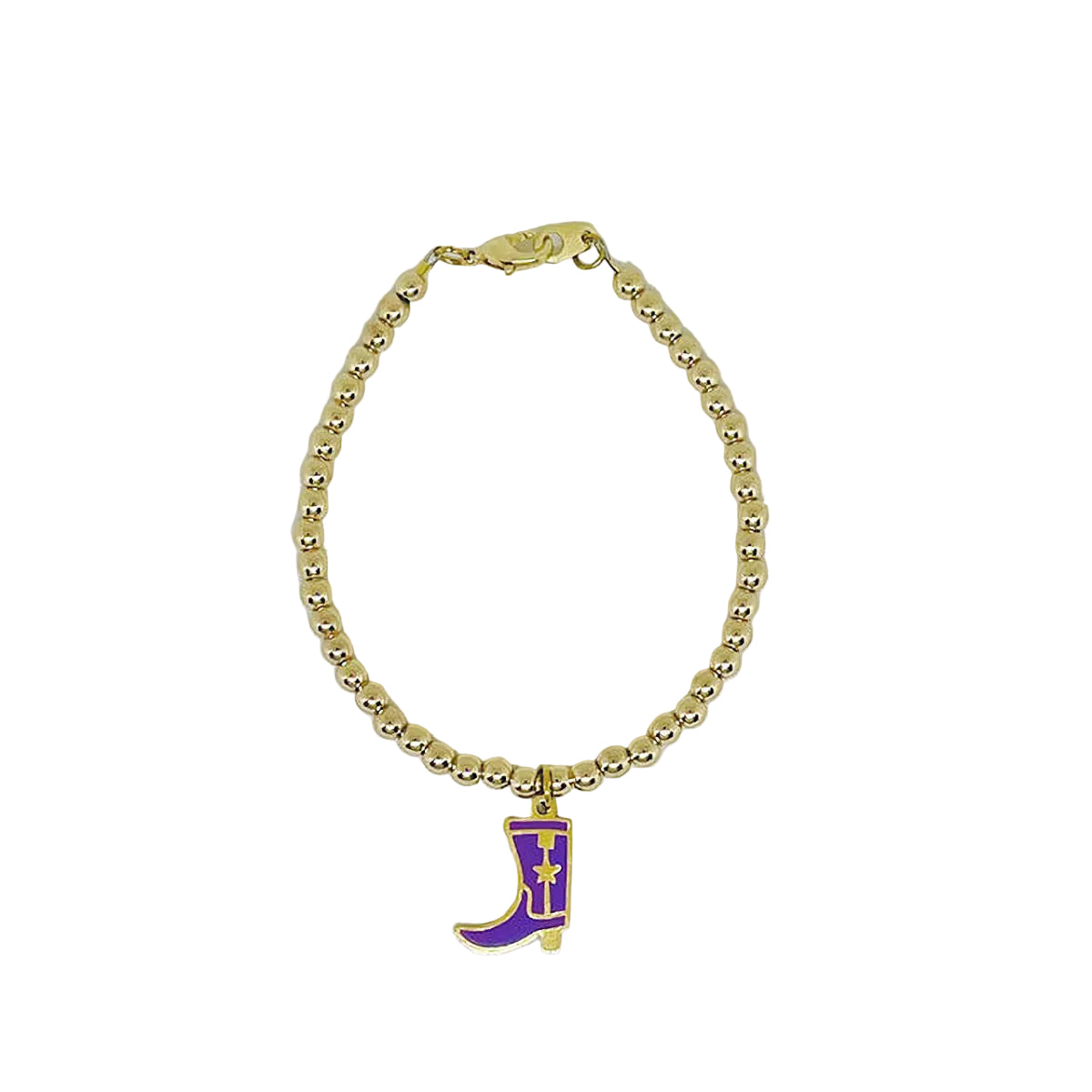 Gold Hematite beaded bracelet with 3/4" Purple Stainless Steel boot charm