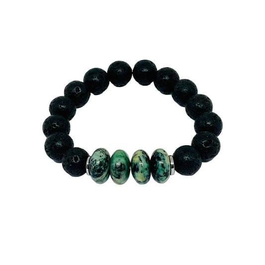 Black Lava Stretch Bracelet with Kambaba Jasper Beads