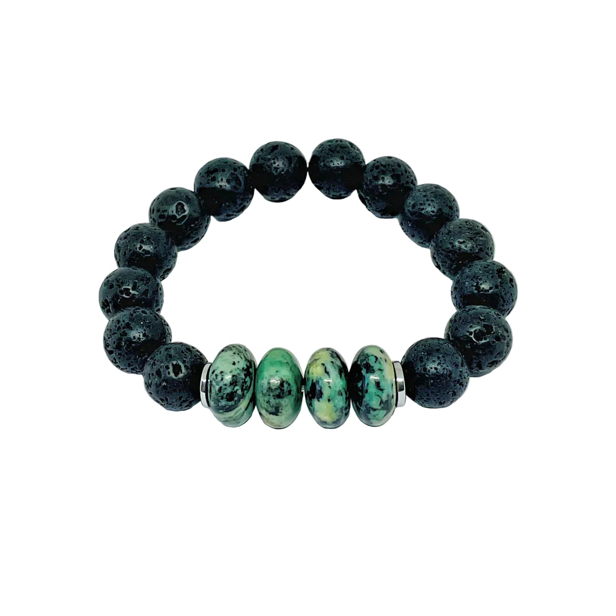 Black Lava Stretch Bracelet with Kambaba Jasper Beads