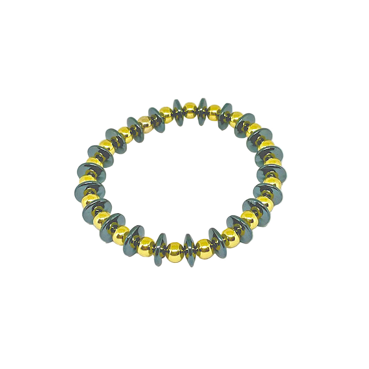 Dark Gray Rondelle Hematite Stretch Bracelet with Gold Hematite Beads