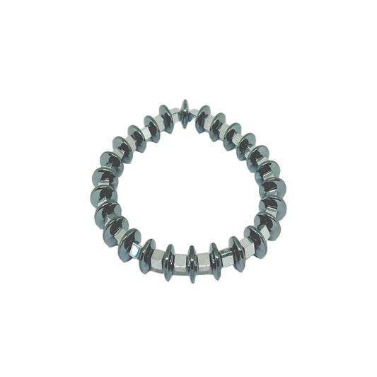 Rondelle Hematite Stretch Bracelet with Silver Square Hematite Spacers