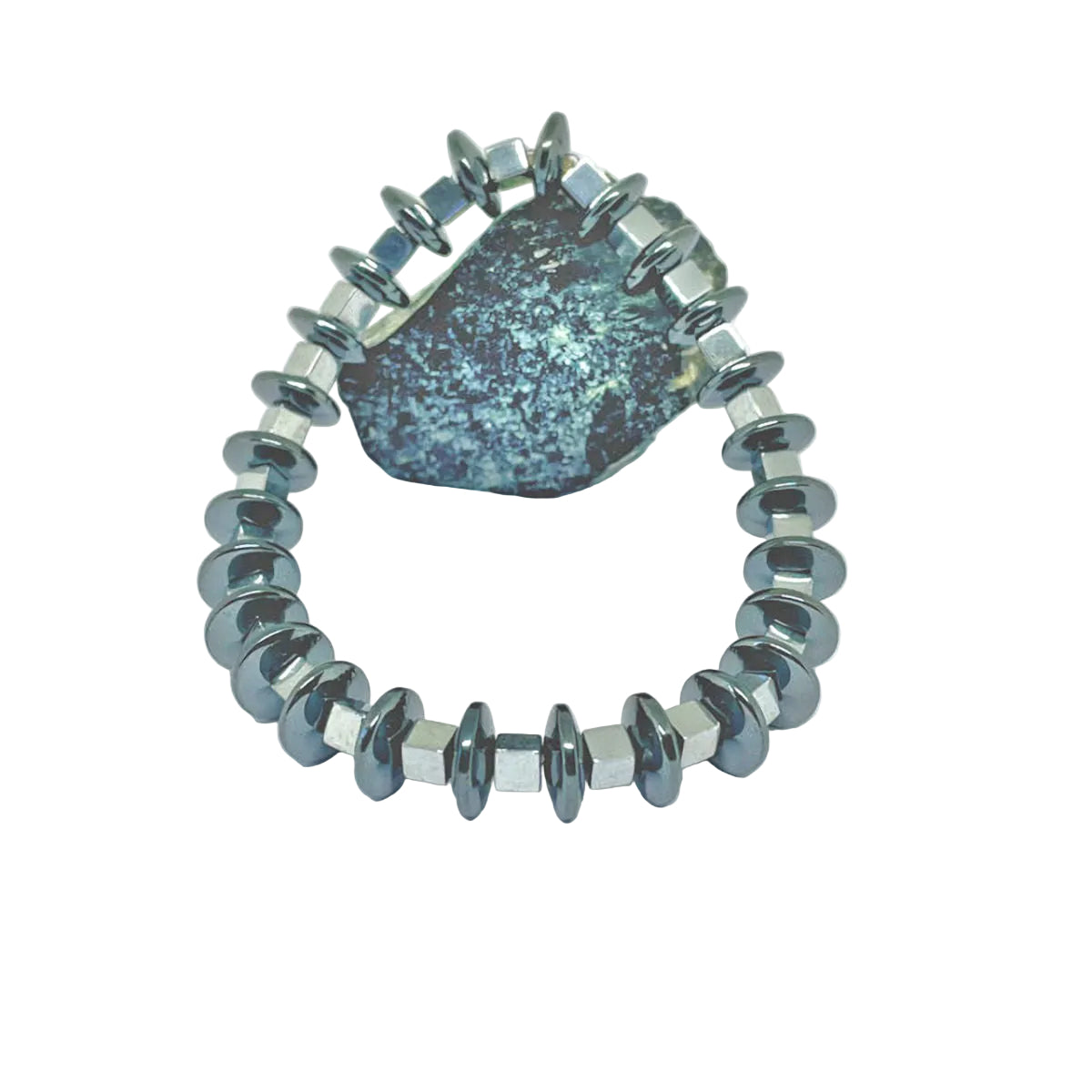 Rondelle Hematite Stretch Bracelet with Silver Square Hematite Spacers