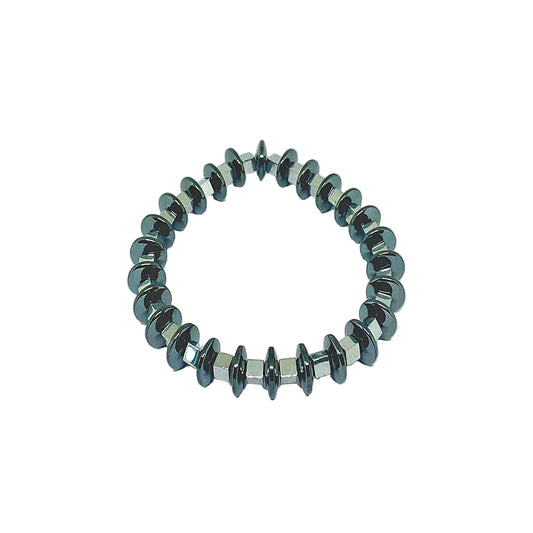 Rondelle Hematite Stretch Bracelet with Silver Square Hematite Spacers