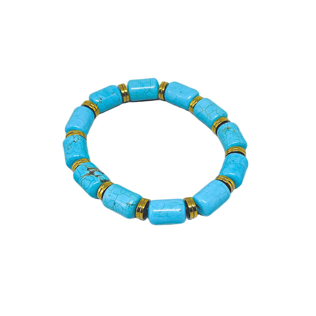 Blue Howlite Stretch Bracelet with Rondelle Gold Hematite Spacers