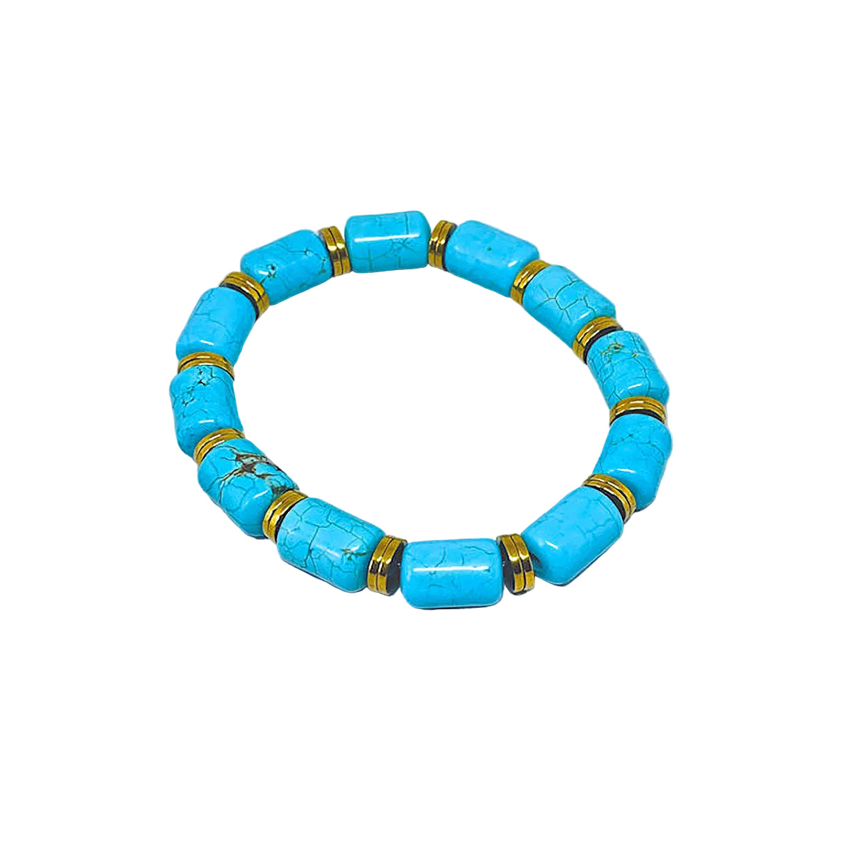Blue Howlite Stretch Bracelet with Rondelle Gold Hematite Spacers