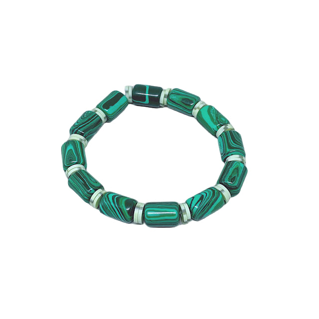 Synthetic Malachite barrel-shaped Stretch Bracelet with Green Vinyl Heishi spacers