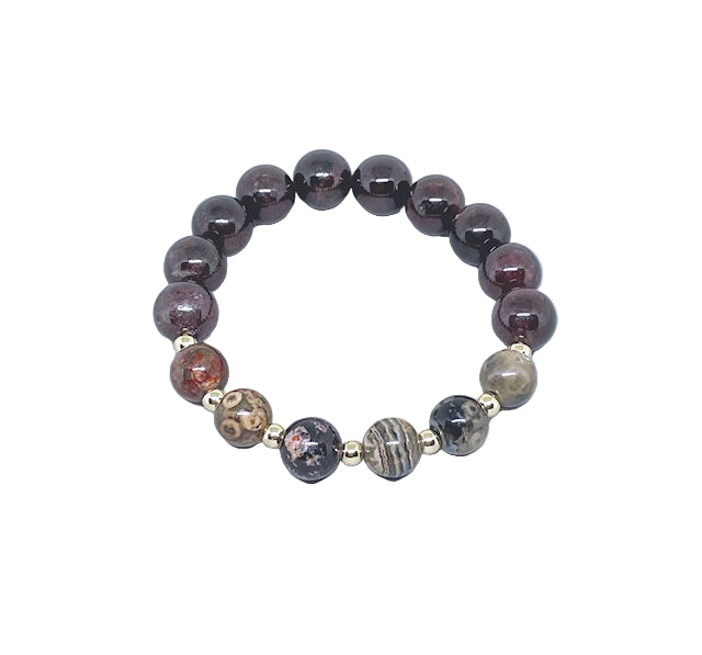 Mexican Red Snowflake Stretch Bracelet with Genuine Ruby Beads