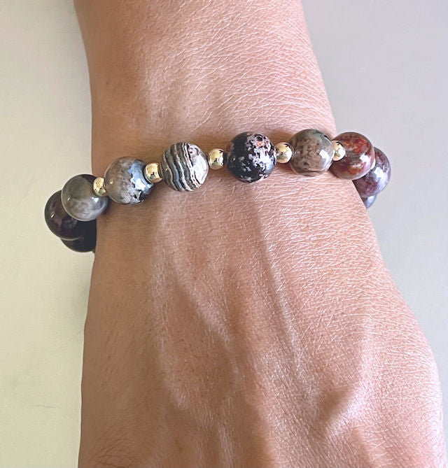 Mexican Red Snowflake Stretch Bracelet with Genuine Ruby Beads