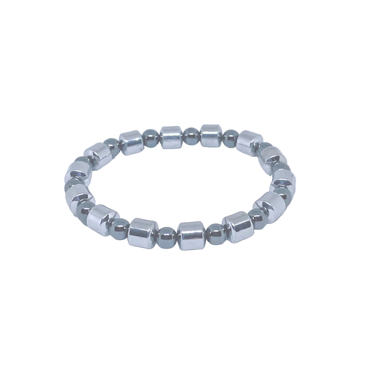 Unisex Barrel Hematite Stretch Bracelet