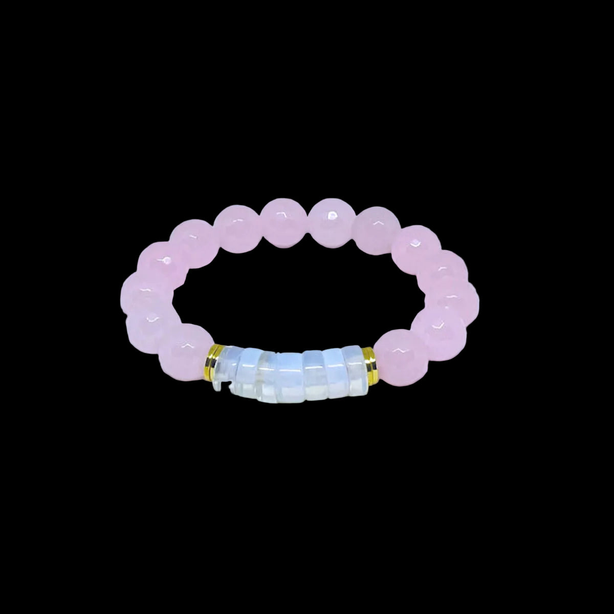 Faceted Light Pink Jade and Opalite Stretch Bracelet