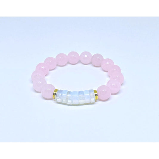 Faceted Light Pink Jade and Opalite Stretch Bracelet