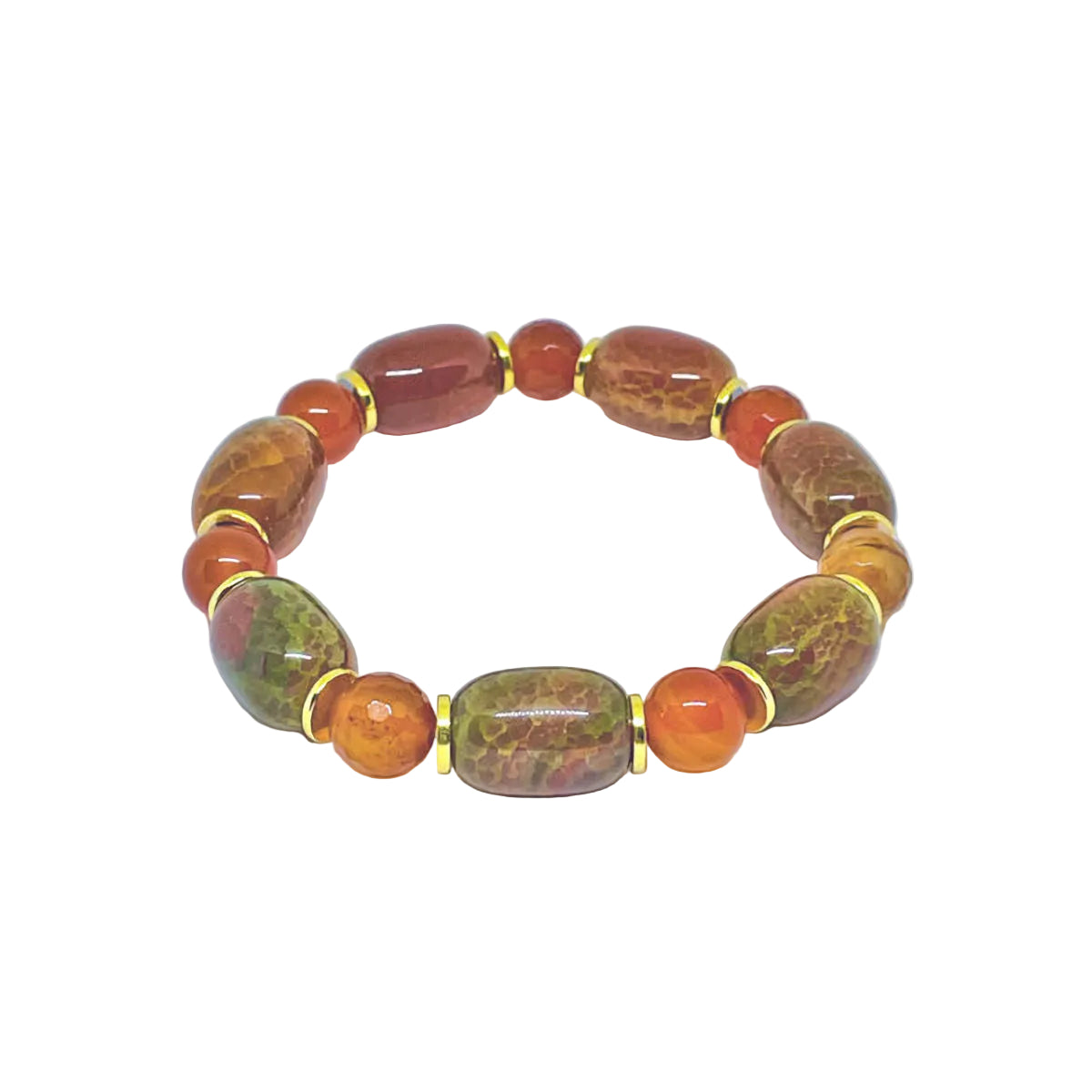 Barrel Agate and Faceted Carnelian Stretch Bracelet