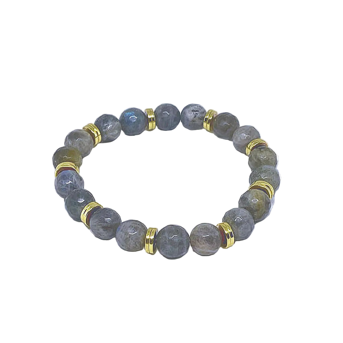 10mm Faceted Labradorite Stretch Bracelet with Gold Hematite Spacers