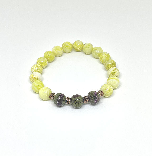 Lemon Jade Stretch Bracelet with Dragon Blood Beads