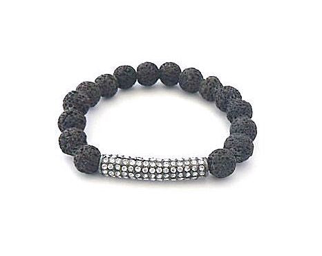 Dark Brown Lava Stretch Bracelet with Pave Crystal Bar