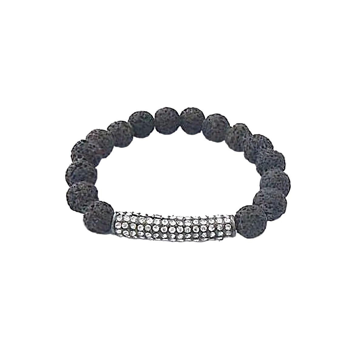 Dark Brown Lava Stretch Bracelet with Pave Crystal Bar