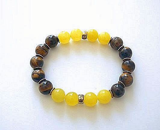 Yellow Agate Stretch Bracelet with Tiger Eye Beads