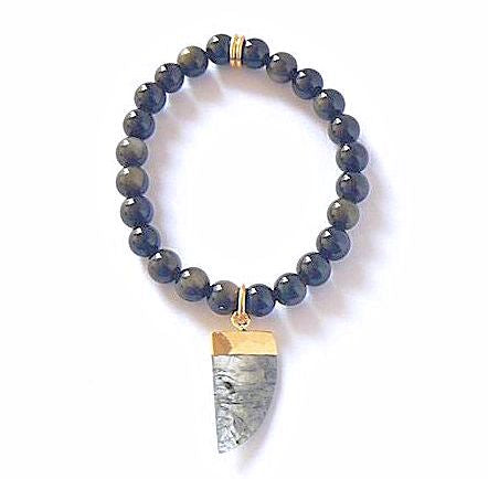 10mm Gold-Sheen Obsidian Stretch Bracelet with Prehnite Charm