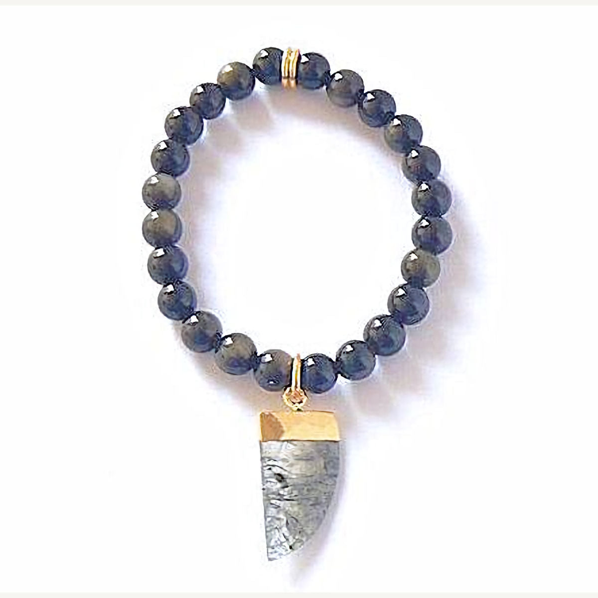 10mm Gold-Sheen Obsidian Stretch Bracelet with Prehnite Charm