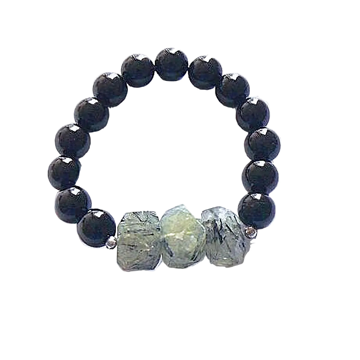 Black Onyx Stretch Bracelet Accented with Prehnite Nugget Beads