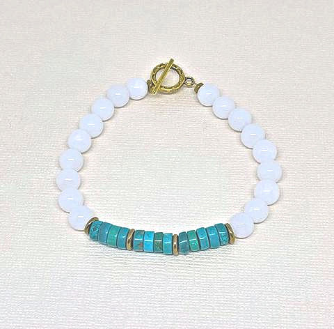 White Jade Bracelet with Stabilized Turquoise Beads