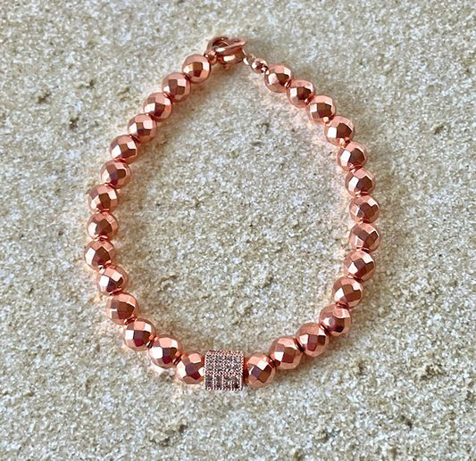 Rose Gold Hematite Bracelet with Pave Spacer