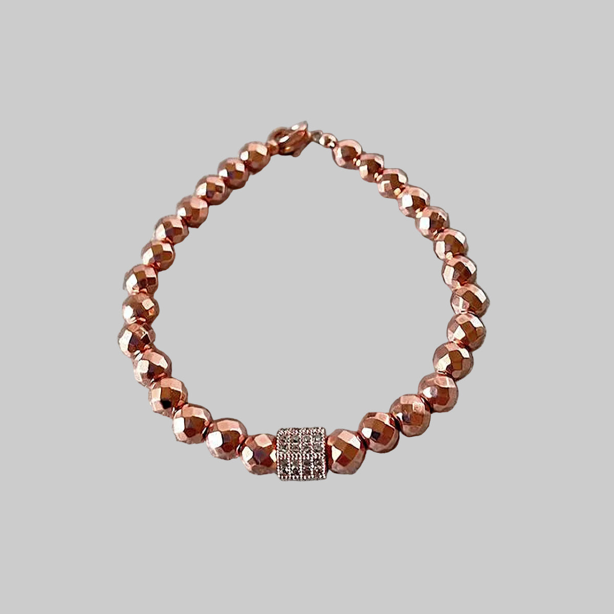 Rose Gold Hematite Bracelet with Pave Spacer