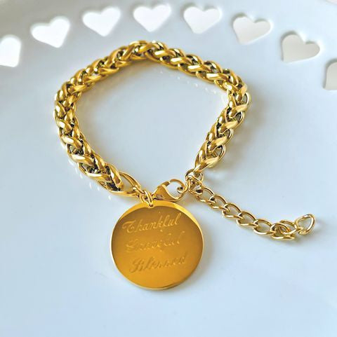 Gold Stainless Steel Charm Bracelet with Extender