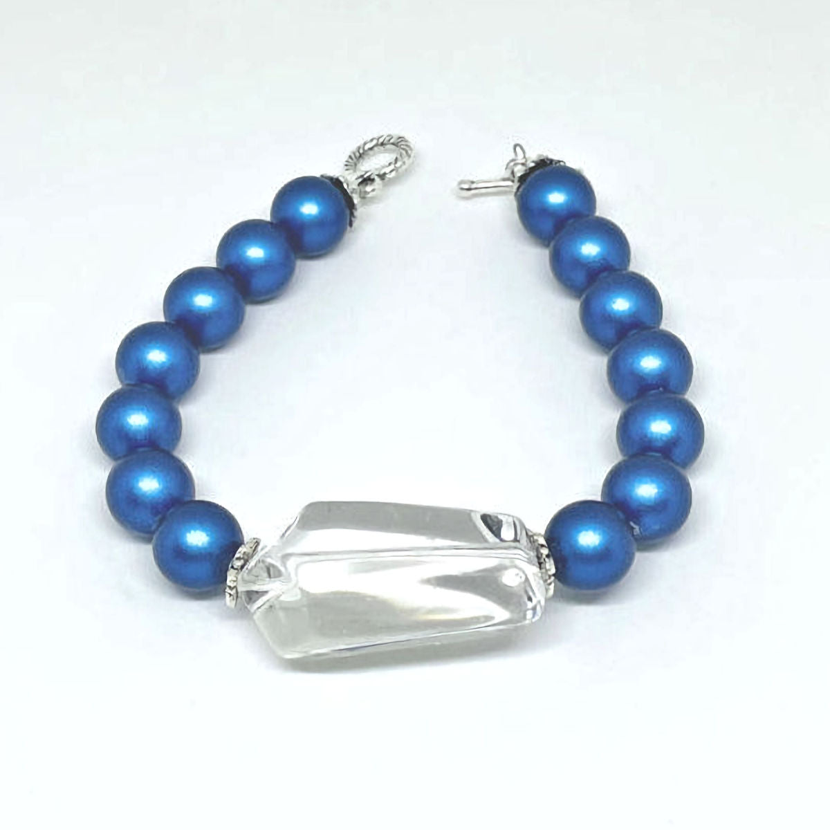 Iridescent Dark Blue Pearl Bracelet Accented with Clear Quartz Stone
