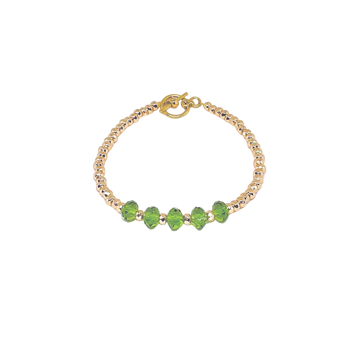 18K Gold Hematite Beaded Bracelet Accented with Faceted Green Crystal Beads