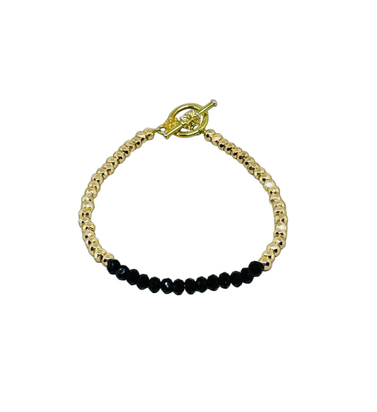 Gold Faceted Hematite Bracelet with Faceted Black Onyx Beads