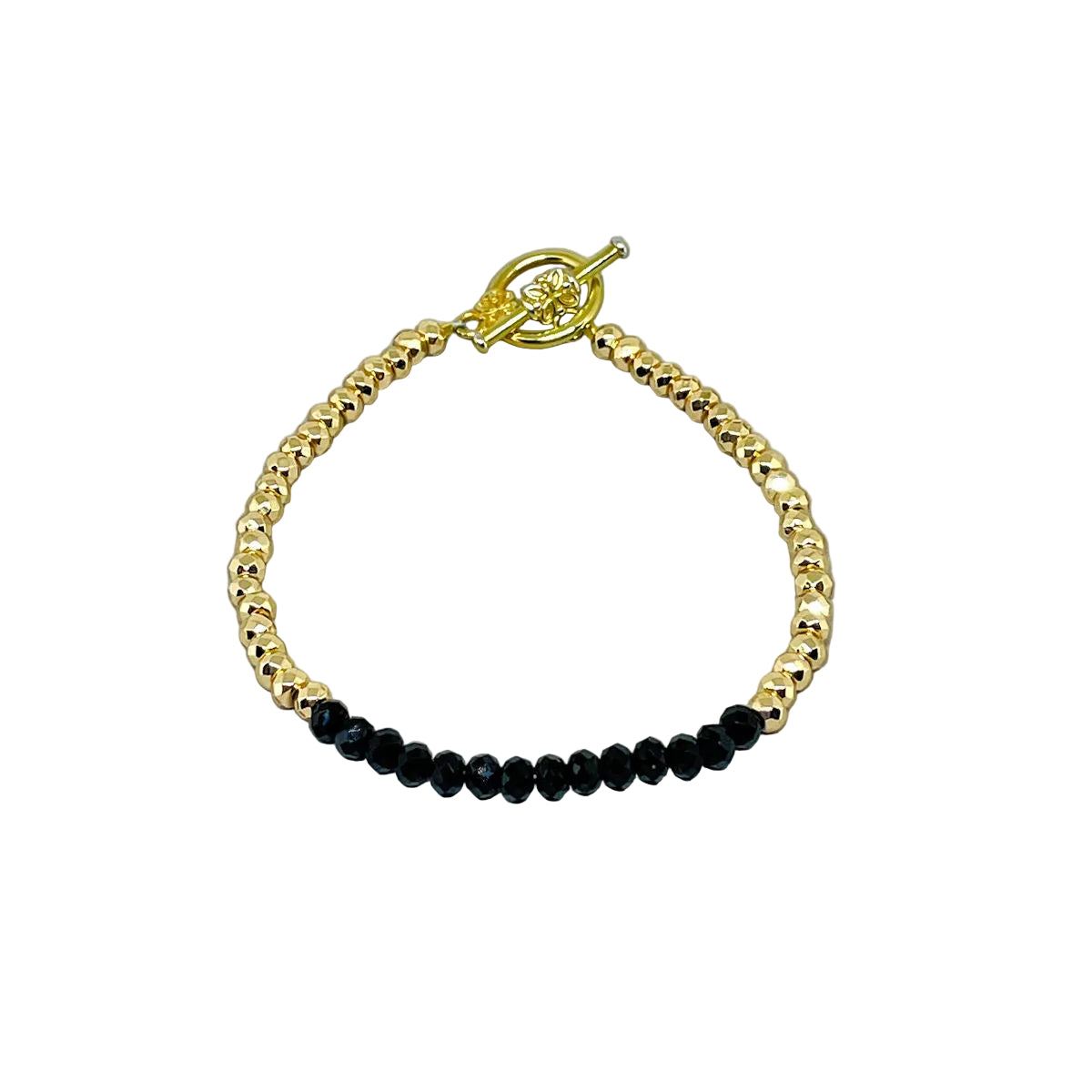 Gold Faceted Hematite Bracelet with Faceted Black Onyx Beads