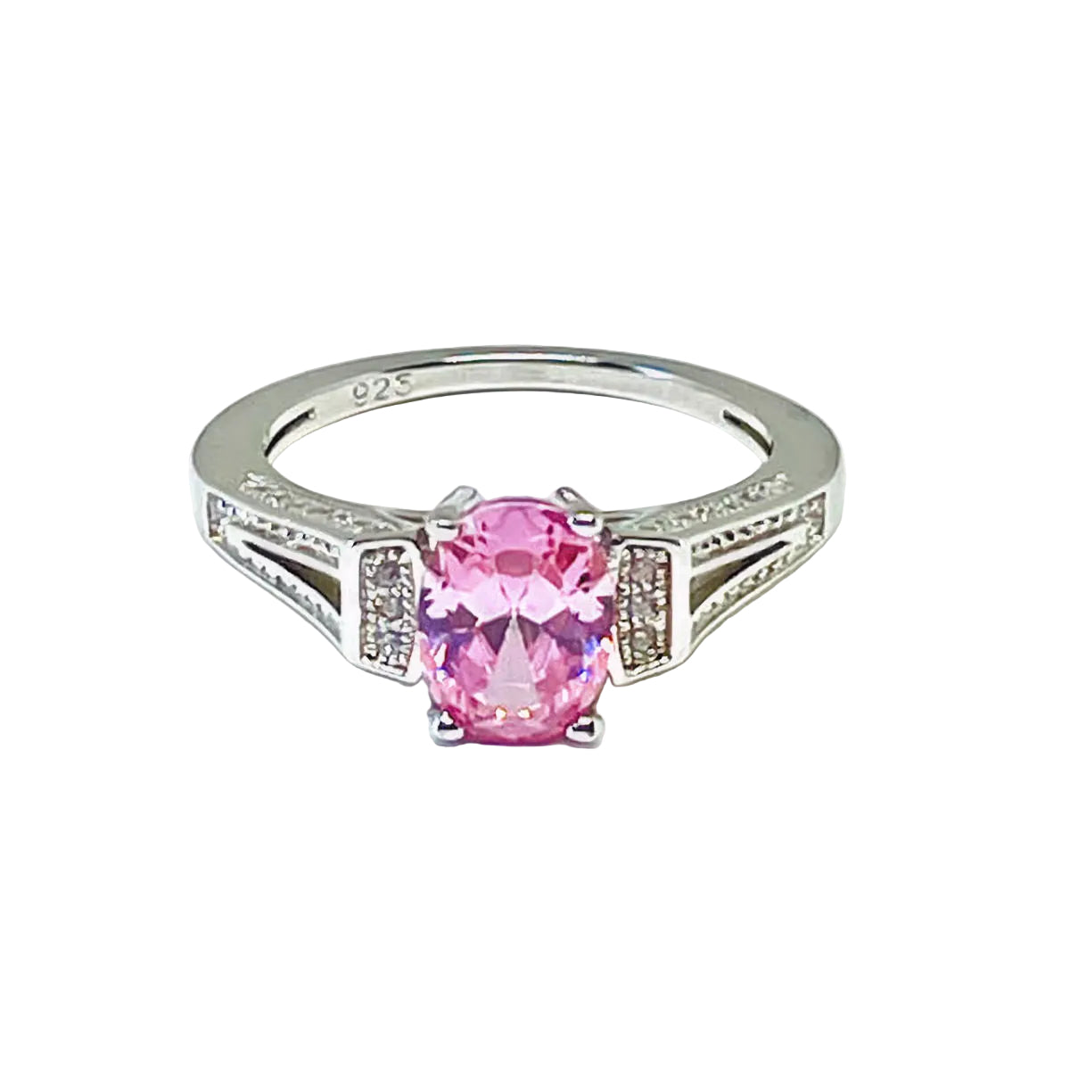Oval Pink CZ Ring