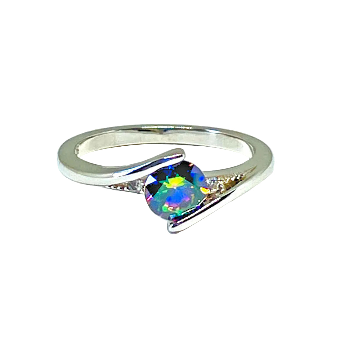 Round Rainbow CZ Ring with Clear CZ Stones