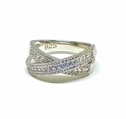 Radiant Elegance: Overlapping Clear Pave CZ Ring