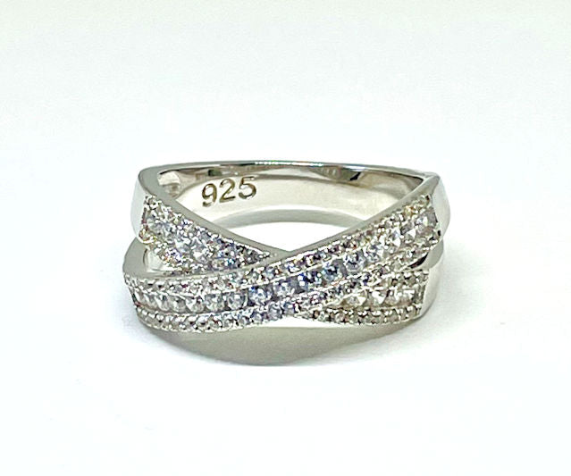 Radiant Elegance: Overlapping Clear Pave CZ Ring
