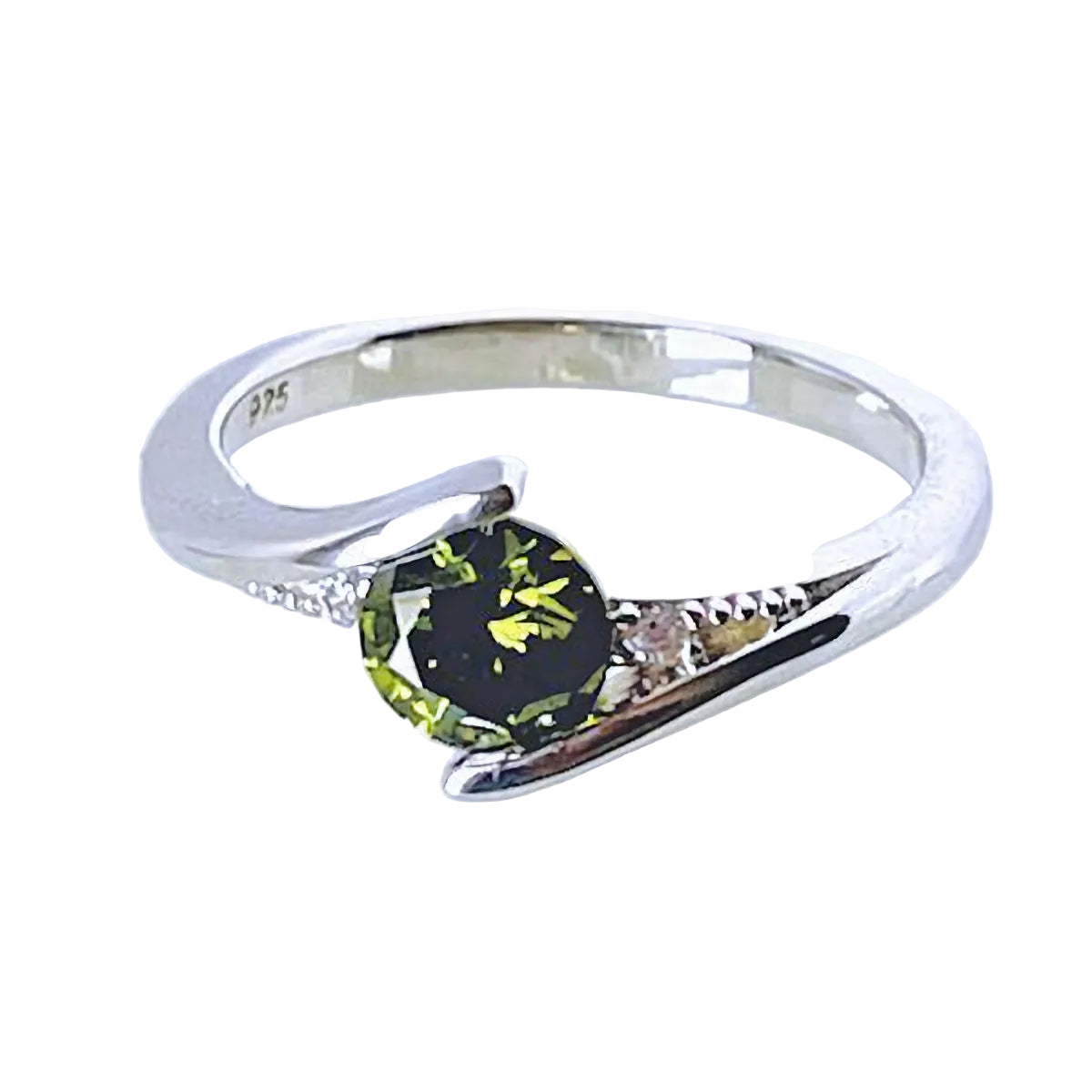 Cubic Zirconia Peridot Ring Accented with Clear CZ Stones